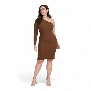 Old Navy Rib-Knit One Shoulder Bodycon Mini Dress Brown Sz M NWT